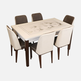 MAARK MARBLE TOP 6 SEATER DINING SET 3D SHELL HT