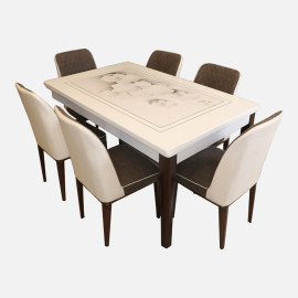 MAARK MARBLE TOP 6 SEATER DINING SET 3D SHELL HT