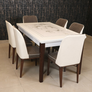 MAARK MARBLE TOP 6 SEATER DINING SET 3D SHELL HT