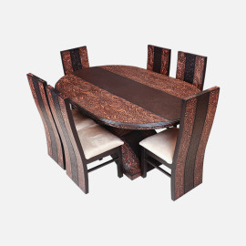 MAARK WOODEN TOP 6 SEATER DINING SET OVAL WALNUT COLOUR