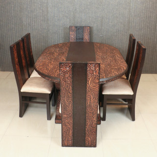 MAARK WOODEN TOP 6 SEATER DINING SET OVAL WALNUT COLOUR