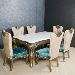 MAARK MARBLE TOP 6 SEATER DINING SET JORDEN SAI