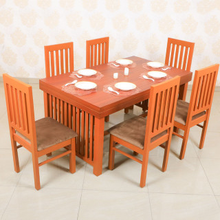 MAARK WOODEN TOP 6 SEATER DINING SET WINDOW TEAK COLOUR