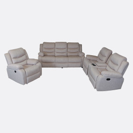 MAARK MANUAL RECLINER FABRIC SOFA SET WITH CONSOLE (3+2RR+1MR) MAGILCHI HALF WHITE COLOUR