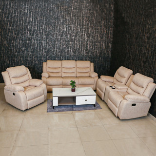 MAARK MANUAL RECLINER FABRIC SOFA SET WITH CONSOLE (3+2RR+1MR) MAGILCHI HALF WHITE COLOUR