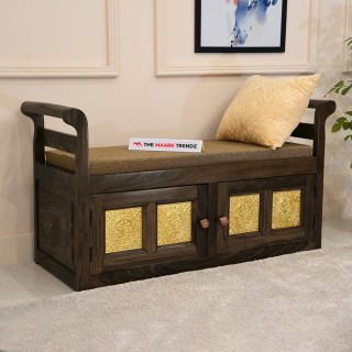 MAARK SHEESHAM WOOD SEATING BENCH WITH STORAGE 7202 STONE FINISH SV