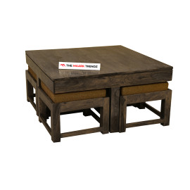 MAARK SHEESHAM WOOD COFFEE TABLE WITH SEATING STOOLS 7014 STONE FINISH SV
