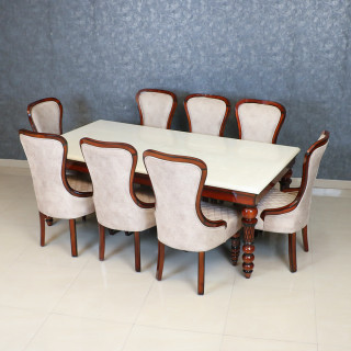 MAARK MARBLE TOP 8 SEATER DINING SET 4 BALL TD
