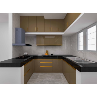 MAARK MODULAR KITCHEN U TYPE BRONCE METALLIC COLOUR