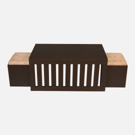 MAARK WOODEN FINISH 2 PUFFY COFFEE TABLE WALNUT COLOUR