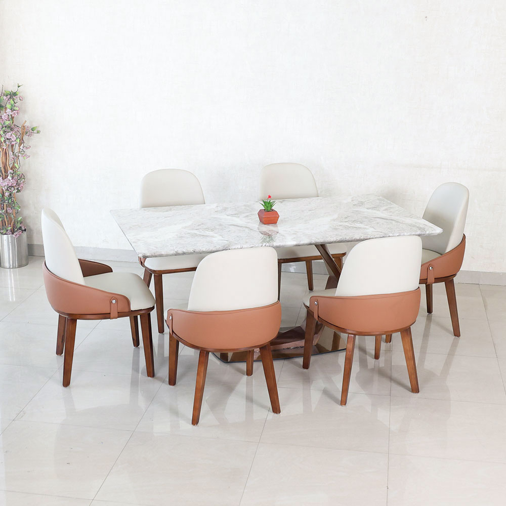 MAARK MARBLE TOP 6 SEATER DINING SET 2028-2000 HT