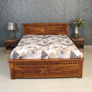 MAARK SHEESHAM WOOD QUEEN SIZE BED (5*6.5) 3081 NATURAL FINISH SV