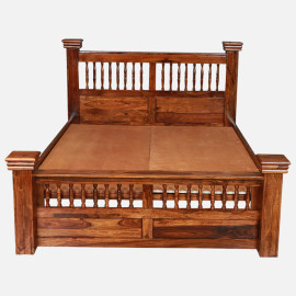 MAARK SHEESHAM WOOD QUEEN SIZE BED (5*6.5) 3150 NATURAL FINISH SV