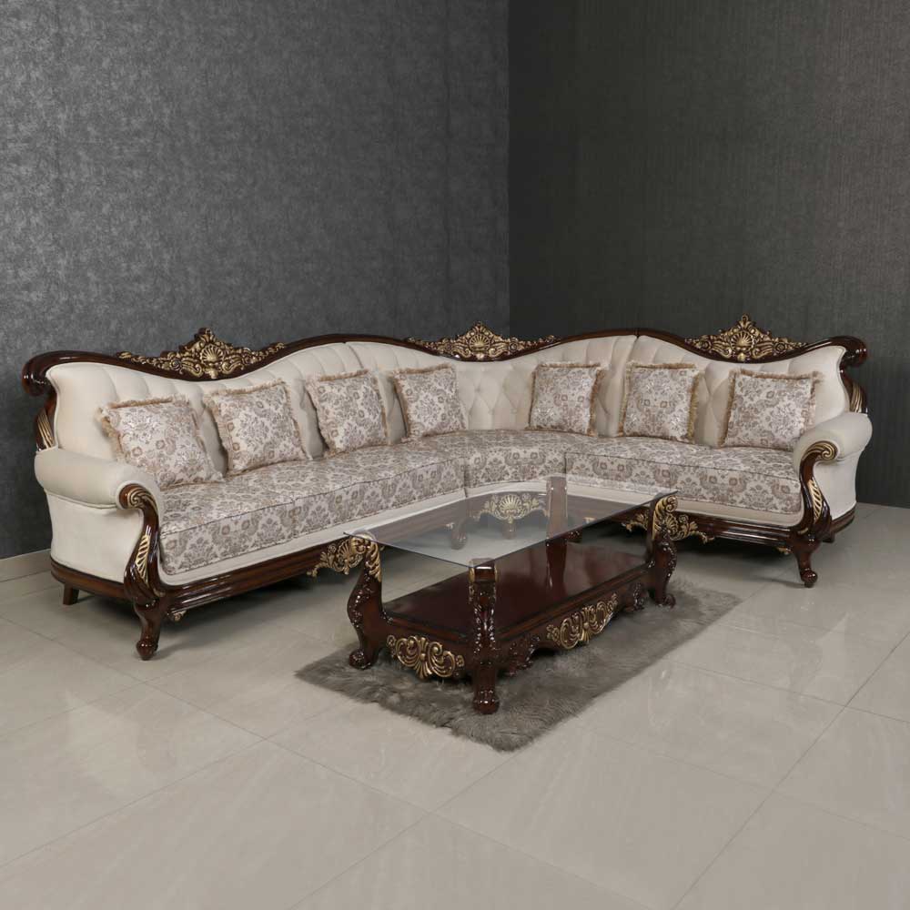 WOODEN OXFORD FABRIC SOFA IN SANDAL COLOR