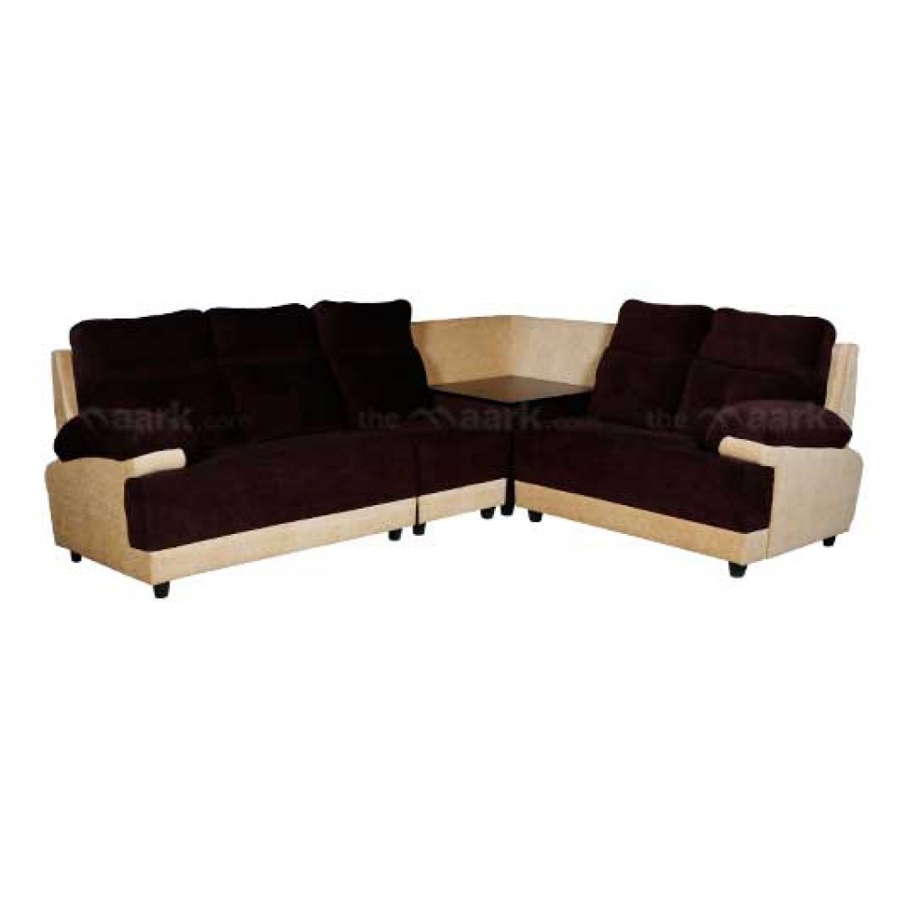 Avisk Fabric Corner Sofa in Sandal and Brown Color