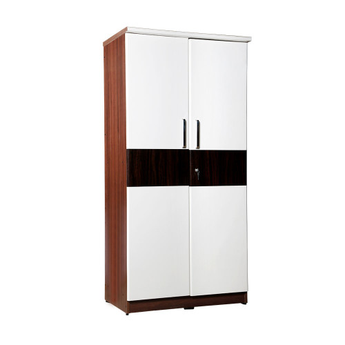 Wooden White with Black Two Door Wardrobe