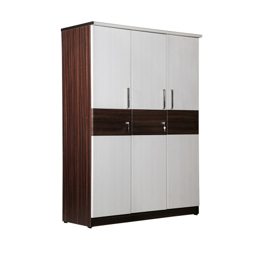 Wooden Three Door Wardrobe in White and Brown Color