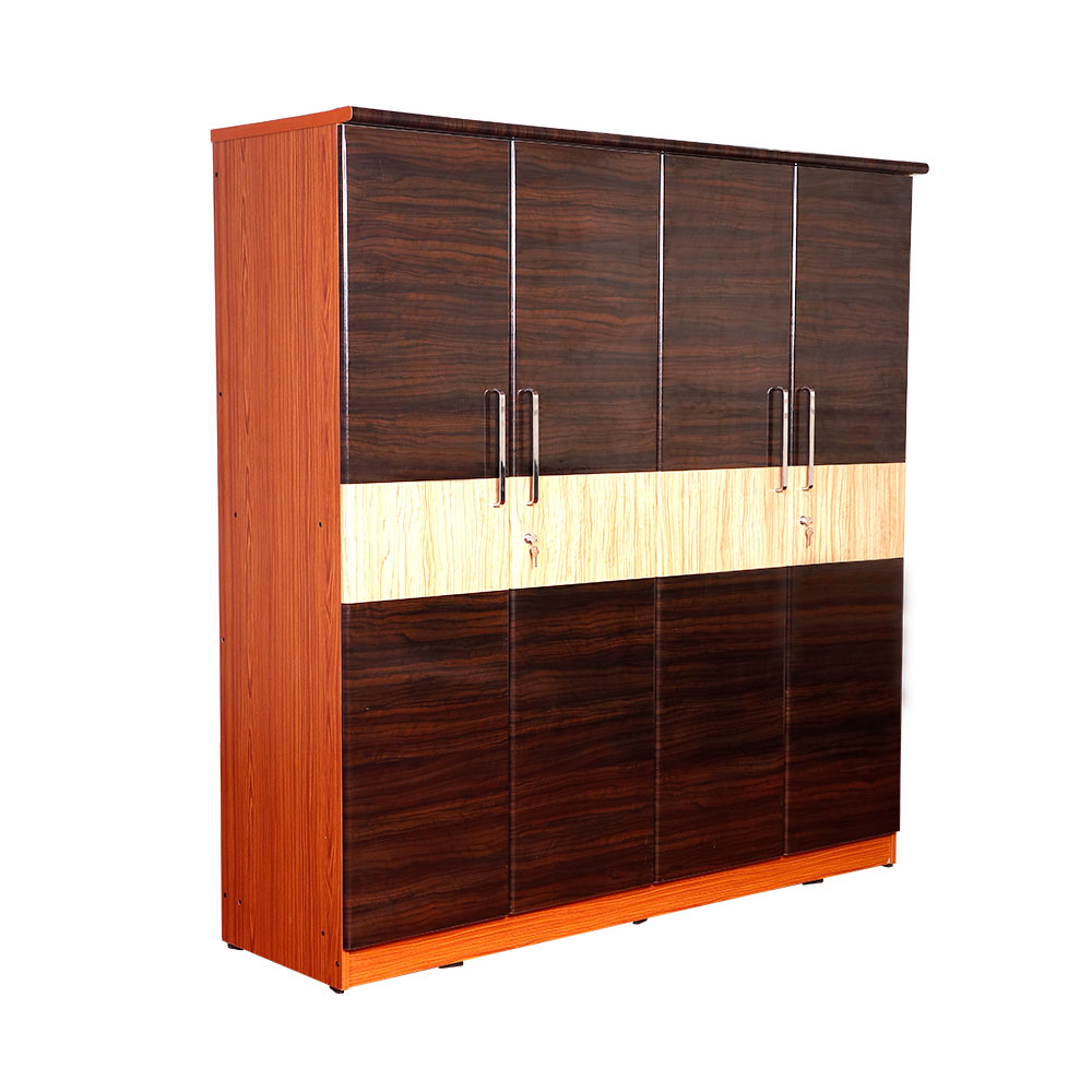 Brown Wooden Four Door Wardrobe 