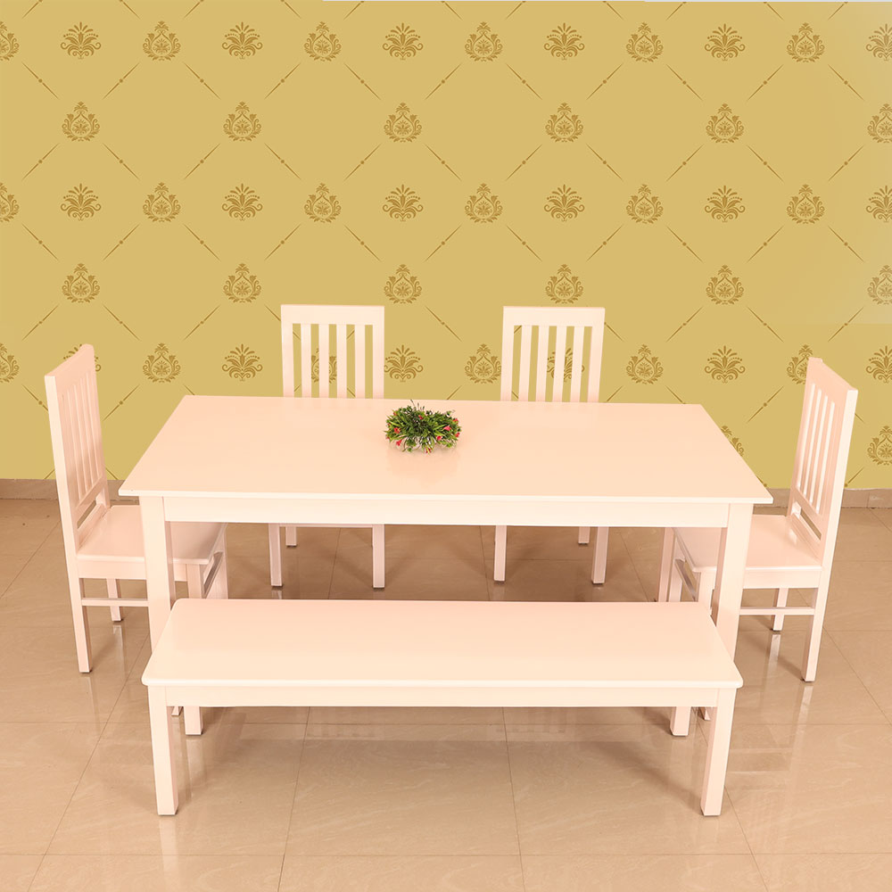 MAARK WOODEN TOP 6 SEATER DINING SET (1+4+BENCH) 6*3 WINDOW 