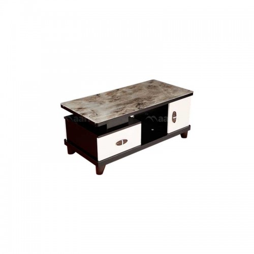 Wooden and Marble Center Table in Brown Color