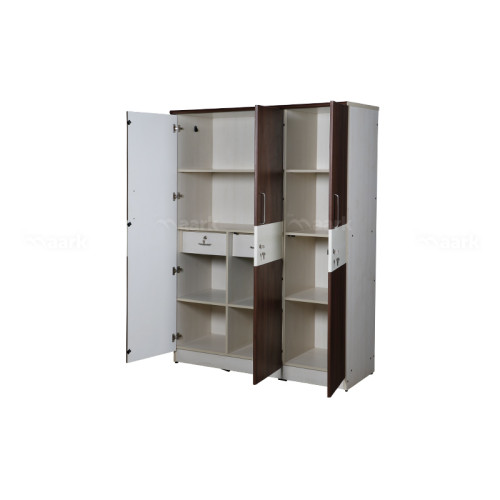 Wooden Three Door Wardrobe in Brown and White Color